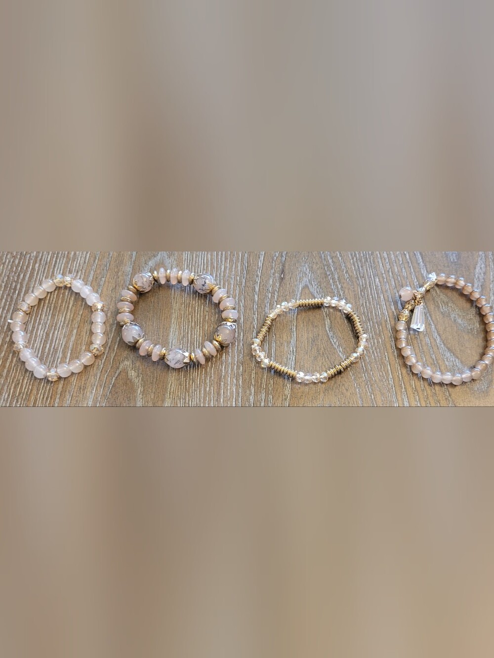 Gold and Pale Pink Beaded Women's Bracelet Set
